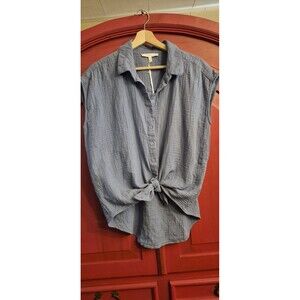 Beyond Words Large Shirt Top Denim Blue Chambray Style Soft Tie Front Summer EUC